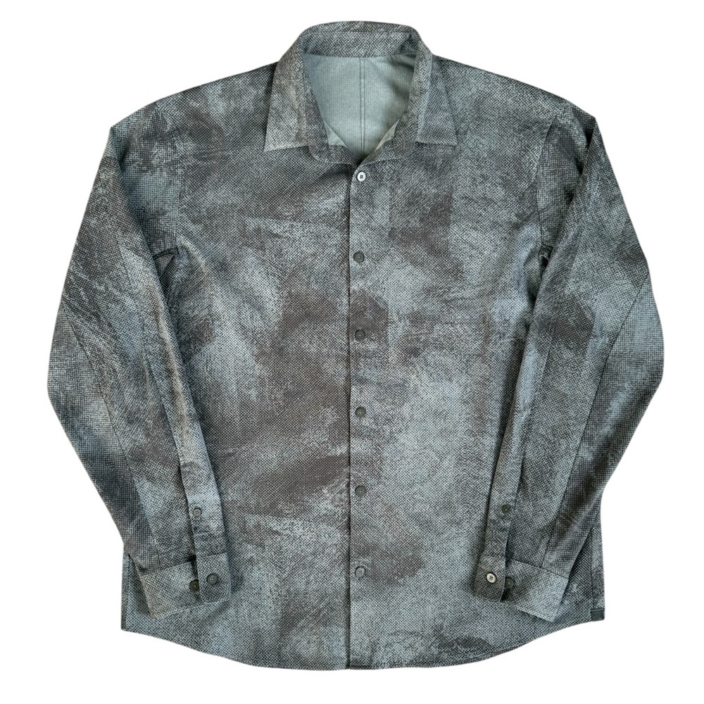 Lululemon Airing Easy L/S Button Down Shirt Blue Charcoal Pixel Men’s Size L ?